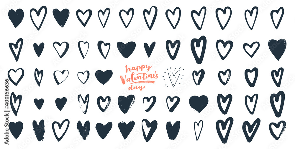 Happy Valentine's Day calligraphy. Set of bohemian hand drawn hearts. Boho style hand lettered modern calligraphy card. EPS 10 vector vintage illustration Happy Valentine's Day calligraphy. Set of bohemian hand drawn hearts. Boho style hand lettered modern calligraphy card. EPS 10 vector vintage illustration