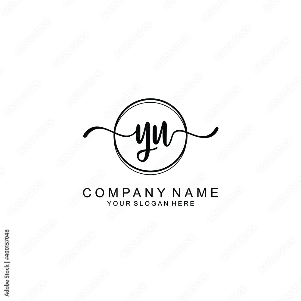 Initial YU Handwriting, Wedding Monogram Logo Design, Modern Minimalistic and Floral templates for Invitation cards