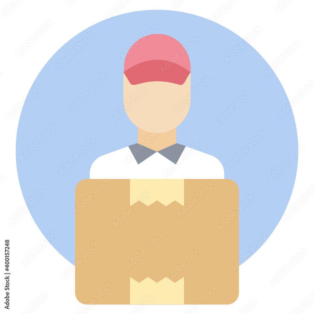 Delivery man with delivery box flat icon Delivery man with delivery box flat icon