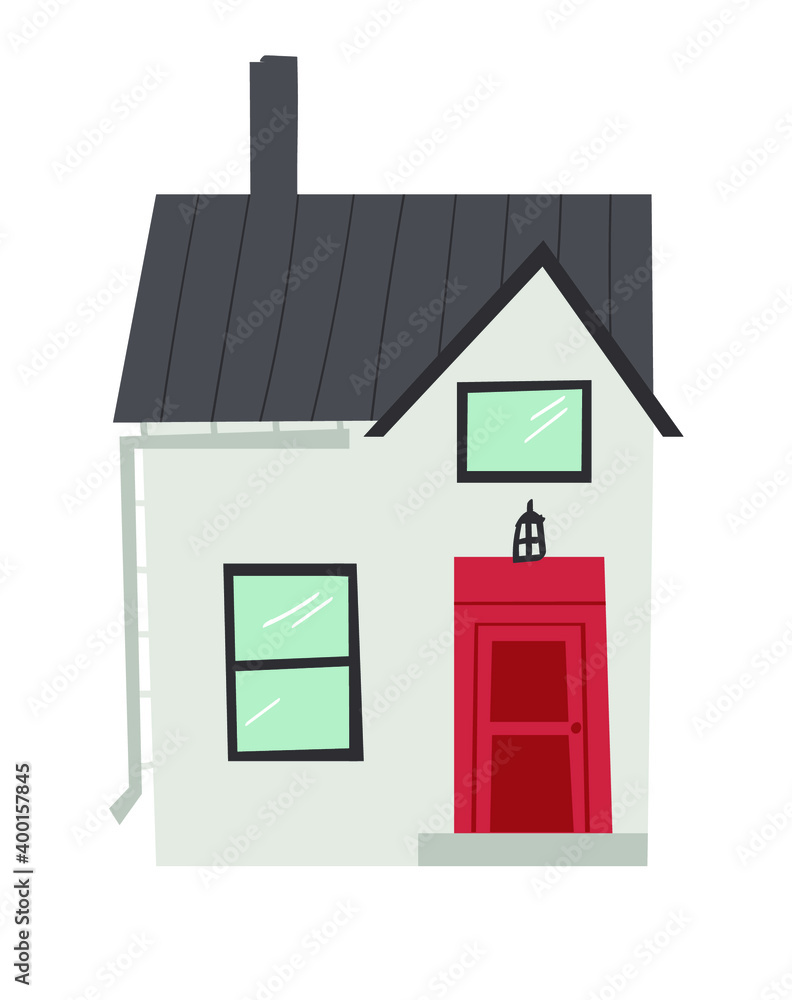 Hand Drawn Cartoon House on White Background Isolated. Flat style illustration Cozy Home. Little Vector Cottage Drawing. Creative Digital Art Work Hand Drawn Cartoon House on White Background Isolated. Flat style illustration Cozy Home. Little Vector Cottage Drawing. Creative Digital Art Work