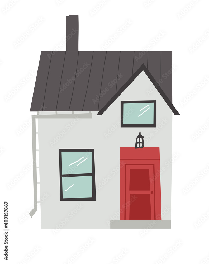 Hand Drawn Cartoon House on White Background Isolated. Flat style illustration Cozy Home. Little Vector Cottage Drawing. Creative Digital Art Work Hand Drawn Cartoon House on White Background Isolated. Flat style illustration Cozy Home. Little Vector Cottage Drawing. Creative Digital Art Work