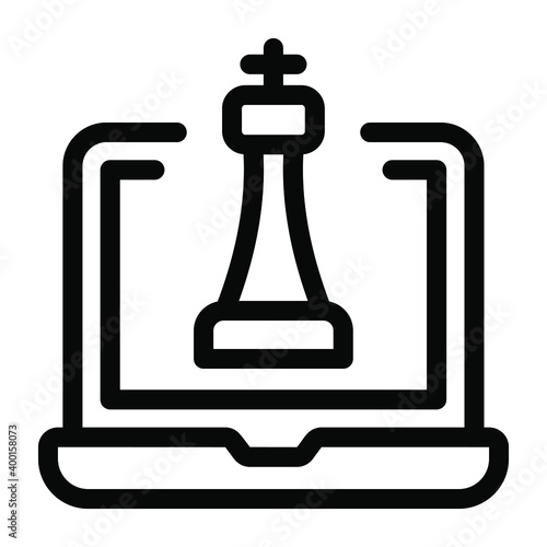 
Chess piece inside laptop representing online strategy in glyph icon
