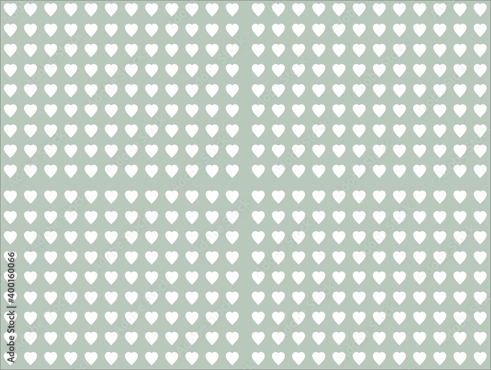 Green wallpaper of white hearts
