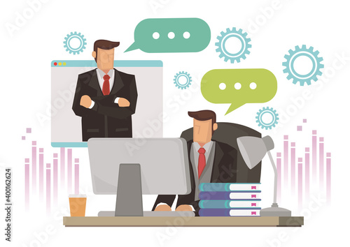 Employee speaking on video call with colleagues or boss.