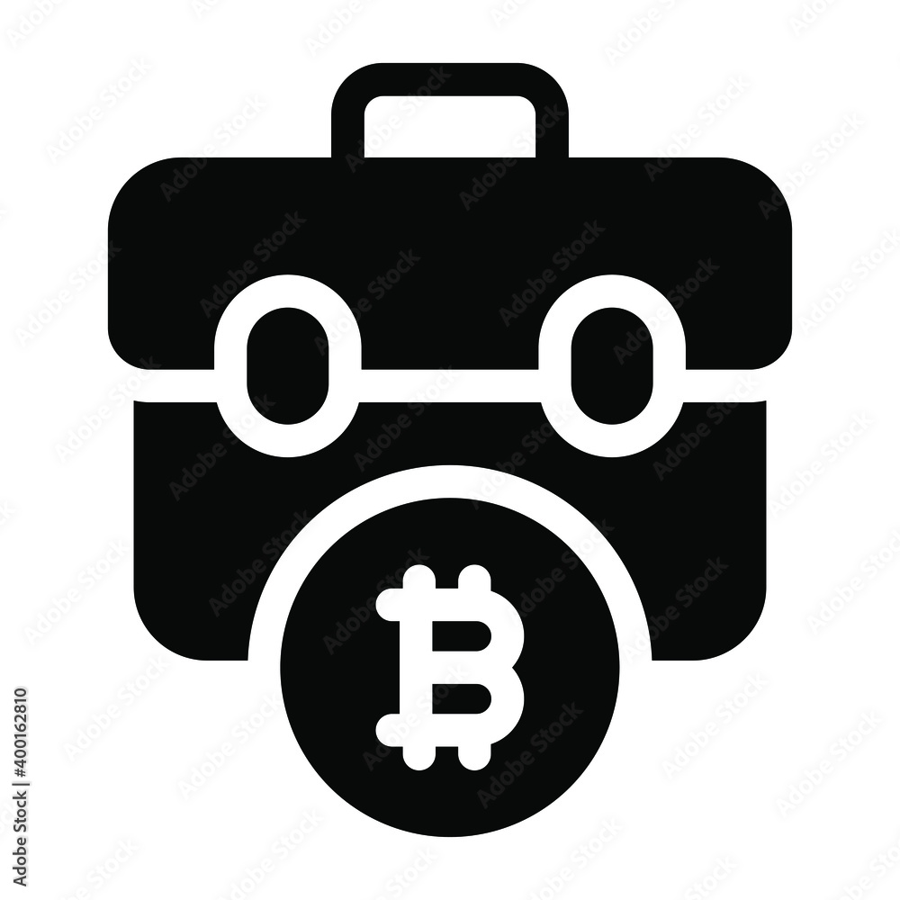 
Solid icon of bitcoin portfolio, virtual currency portfolio 
