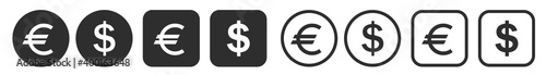 Dollar euro icon set. Money sign symbol. Flat design web buttons isolated on white background. Vector illustration.
