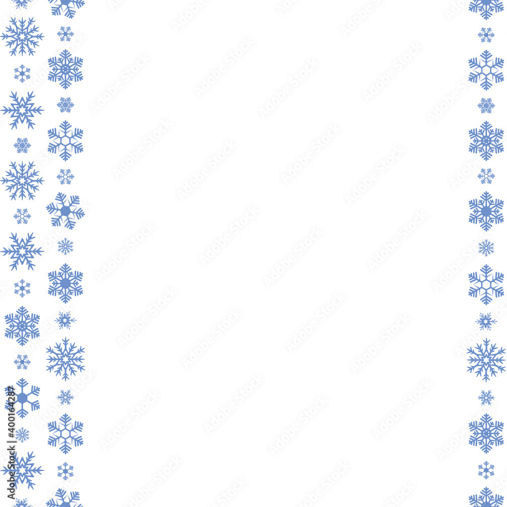 Snowflakes. Seamless vertical border. Repeating vector pattern. Isolated colorless background. Endless holiday ornament. Place for your text. Delicate crystal background. Idea for web design, printing Snowflakes. Seamless vertical border. Repeating vector pattern. Isolated colorless background. Endless holiday ornament. Place for your text. Delicate crystal background. Idea for web design, printing