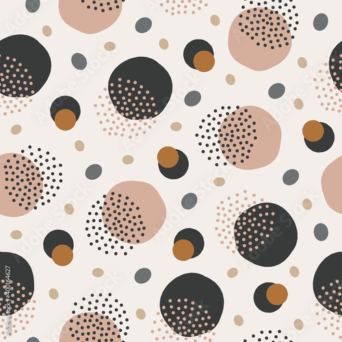 Abstract seamless pattern with doodle circles and dots. Trendy vector design for paper, cover, fabric, textile, wallpaper, interior decor 