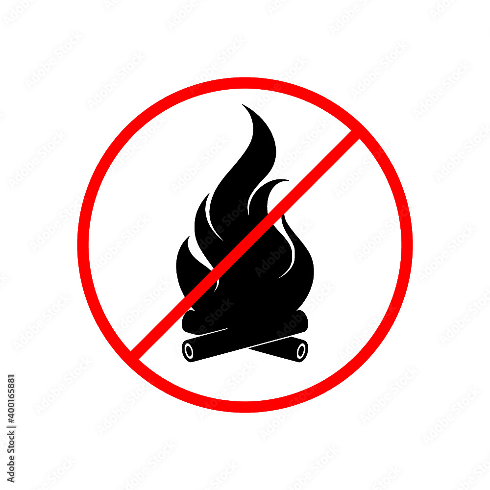 No Camp Fire icon isolated on white background No Camp Fire icon isolated on white background