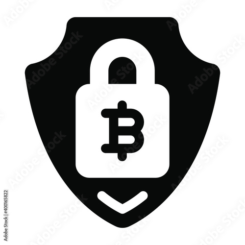 
Bitcoin protection vector in solid design, cryptocurrency encryption  
