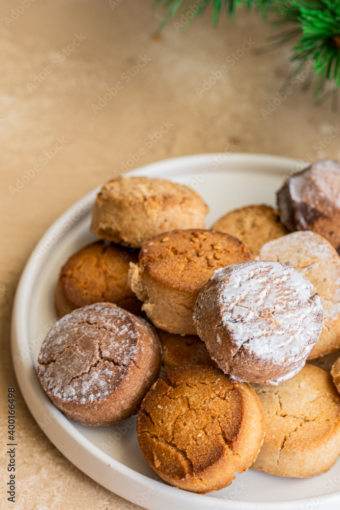 Different Mantecados, Spanish shortbreads, is traditional sweets consumed at Christmas time in Spain Different Mantecados, Spanish shortbreads, is traditional sweets consumed at Christmas time in Spain
