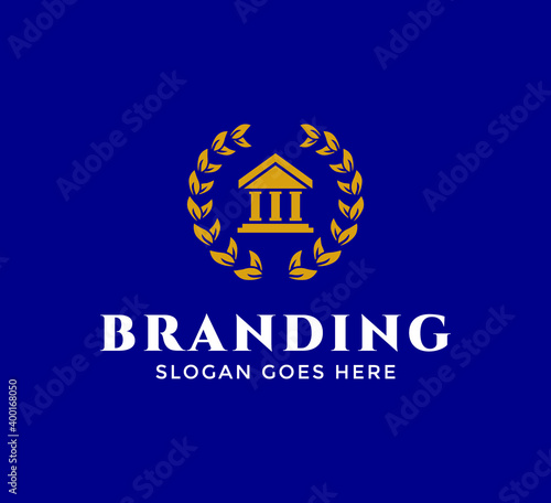 Architecture greek building logo.Ancient monument icon .Acropolis logo design vintage creative illustration.