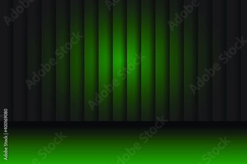 Stage with green curtain and spotlight. Eps10 vector illustration.
