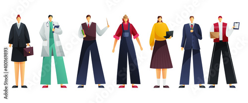 Set of cartoon people of different professions. Group of people of different professions isolated on white background. Vector illustration