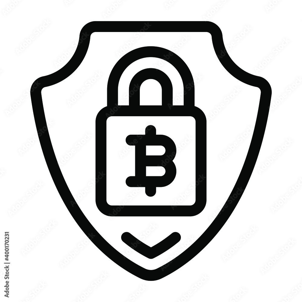 
Bitcoin protection vector in solid design, cryptocurrency encryption  
