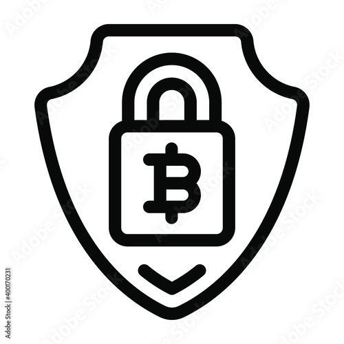
Bitcoin protection vector in solid design, cryptocurrency encryption  
