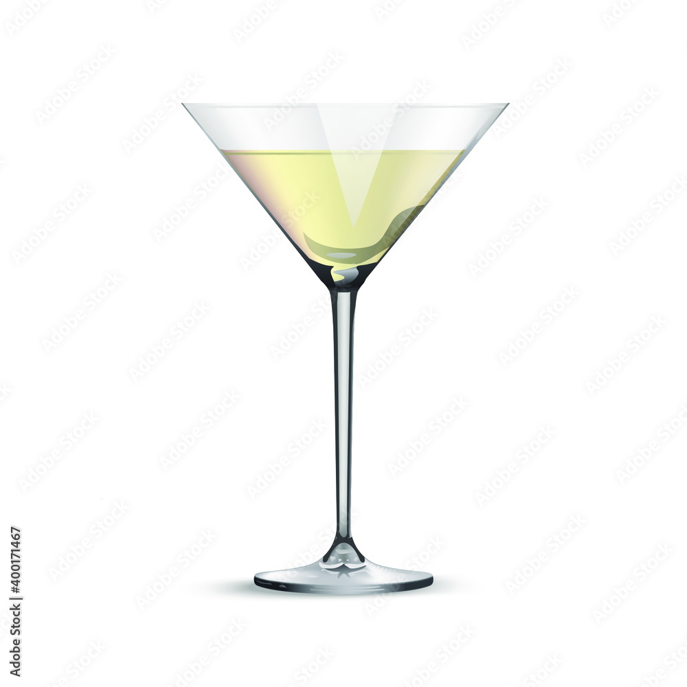 Glass for carbonated and alcoholic drinks isolated on white background. Realistic glass for New Year holidays. Vector illustration Glass for carbonated and alcoholic drinks isolated on white background. Realistic glass for New Year holidays. Vector illustration