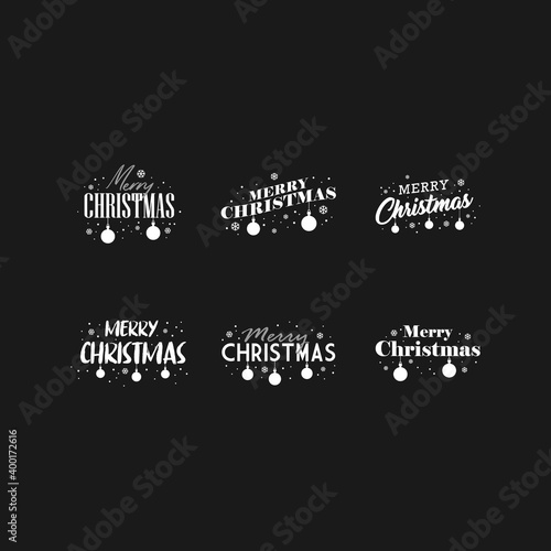 Merry Christmas typography set. Xmas holiday related lettering templates for greeting cards and decoration. Vector vintage illustration.