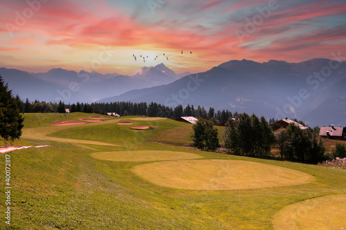 mountain golf course in crans-montana photo