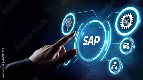 SAP System Software Automation concept on virtual screen data center. Business, modern technology, internet and networking concept. photo
