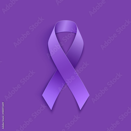 World cancer day purple ribbon on purple background.