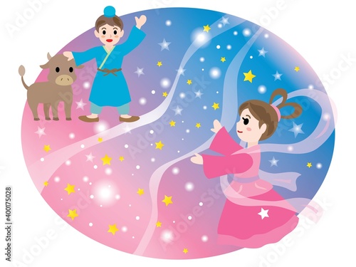 七夕の夜に天の川で会う織姫と彦星