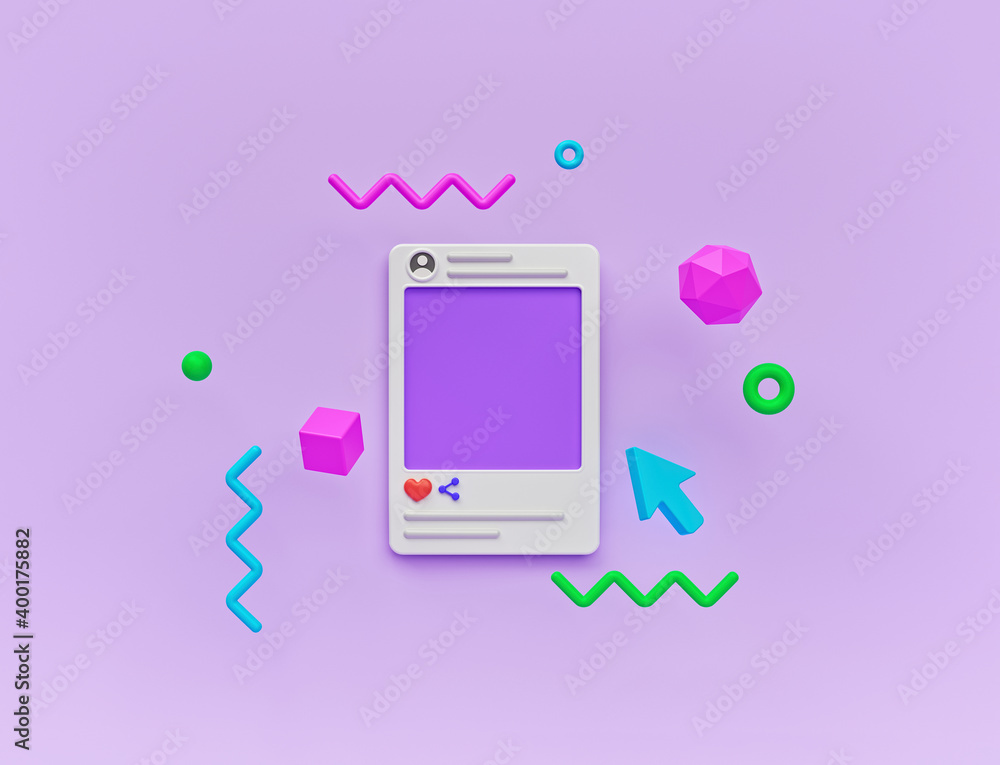 Social network post photo frame with abstract geometric shapes. minimal design for marketing, advertising and promotion. 3d rendering Social network post photo frame with abstract geometric shapes. minimal design for marketing, advertising and promotion. 3d rendering