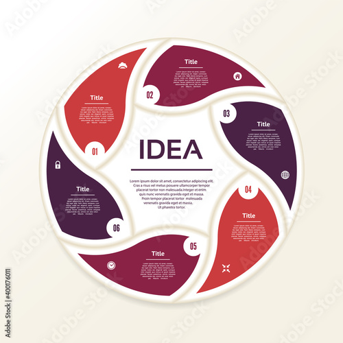 Vector circle infographic. Template for diagram, graph, presentation and chart. Business concept with 6 options, parts, steps or processes. Abstract background