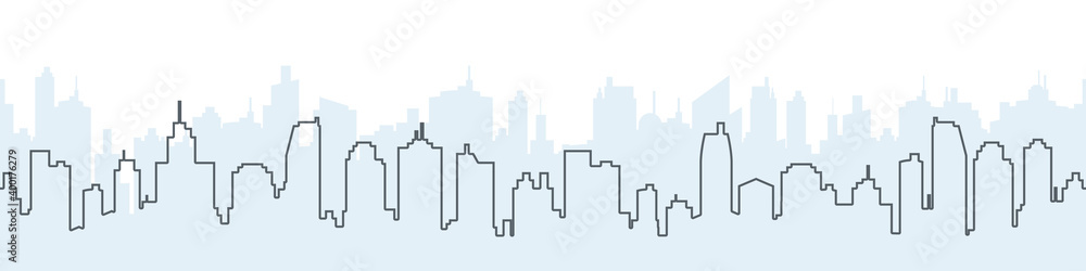 City skyline vector. Silhouette of the city in a linear style. Modern urban landscape. City skyscrapers building. Vector illustration