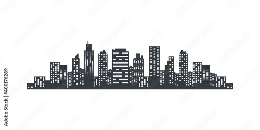 Vector city. Silhouette of the city in a flat style. Modern urban landscape. City skyscrapers building. Vector illustration