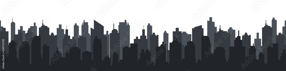 City skyline. Silhouette of the city in a flat style. Modern urban landscape. City skyscrapers building. Vector illustration