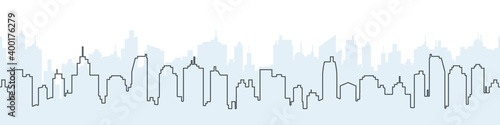 City skyline vector. Silhouette of the city in a linear style. Modern urban landscape. City skyscrapers building. Vector illustration