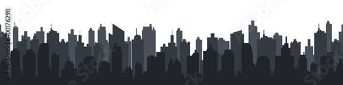 City skyline. Silhouette of the city in a flat style. Modern urban landscape. City skyscrapers building. Vector illustration