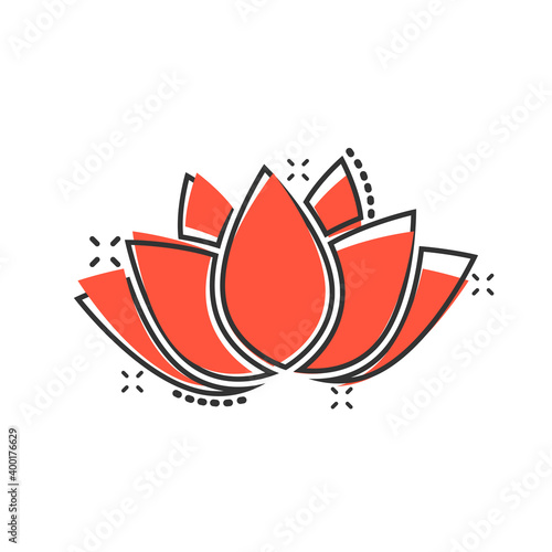 Lotus icon in comic style. Flower leaf cartoon vector illustration on white isolated background. Blossom plant splash effect business concept.