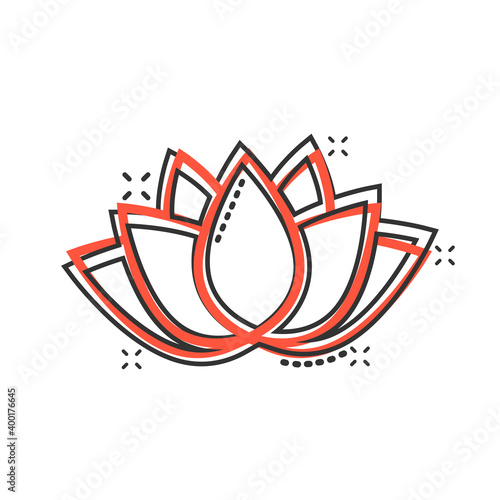 Lotus icon in comic style. Flower leaf cartoon vector illustration on white isolated background. Blossom plant splash effect business concept.