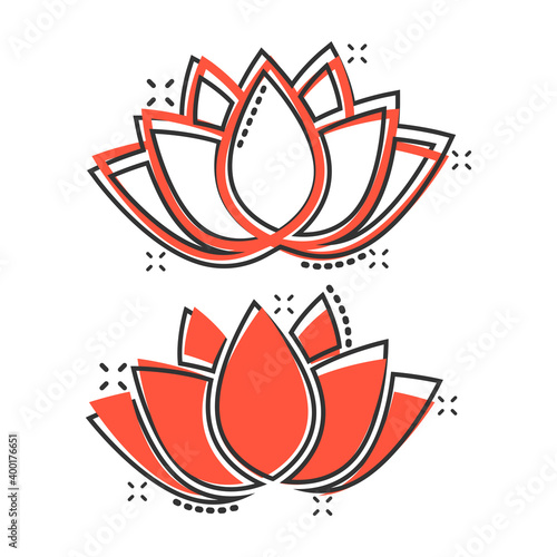 Lotus icon in comic style. Flower leaf cartoon vector illustration on white isolated background. Blossom plant splash effect business concept.