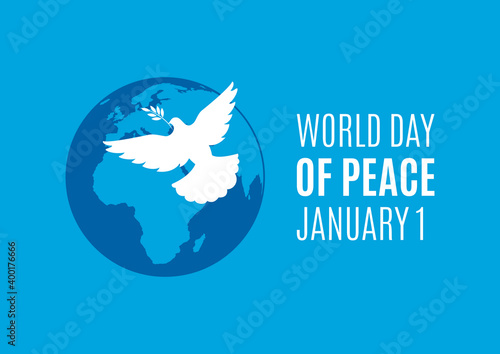 World Day of Peace on 1 January vector. Silhouette of planet earth with dove of peace vector. Important day
