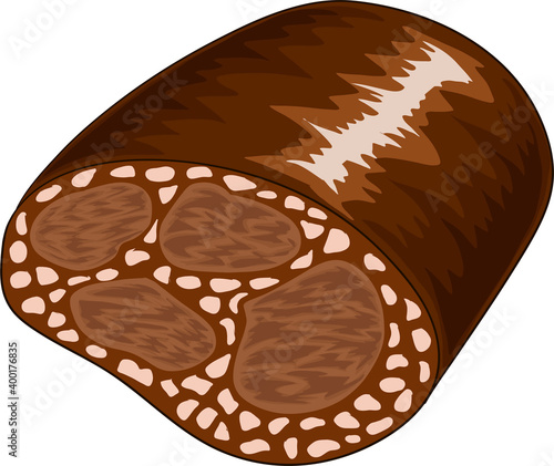 German blood sausage, zungenwurst. Hand drawn cartoon vector illustration.