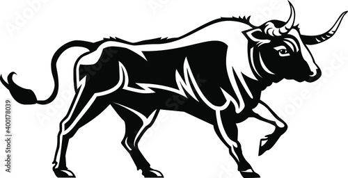 Bull  symbol Chinese horoscope  black and white image  vector.