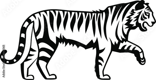 Tiger  Chinese horoscope  black and white image  vector.