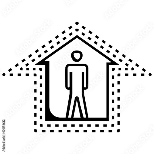 Self isolation Symbol, home-based preventive actions quarantine vector icon, Coronavirus Social Prevention Concept, Stay at Home to Protect yourself from ncov on white background,