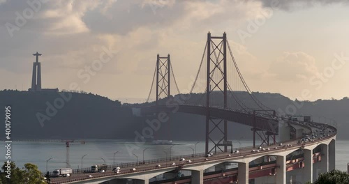 4k time lapse of the Ponte 25 de Abril, in the city of Lisbon, Portugal