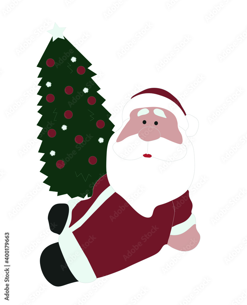 Santa Claus sitting next to a Christmas tree with a calm expression Santa Claus sitting next to a Christmas tree with a calm expression