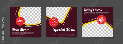 Social media post templates for digital marketing and food sales promotion. culinary advertising. Offer social media banners. vector photo frame mockup illustration