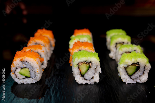 sushi set on black blur background