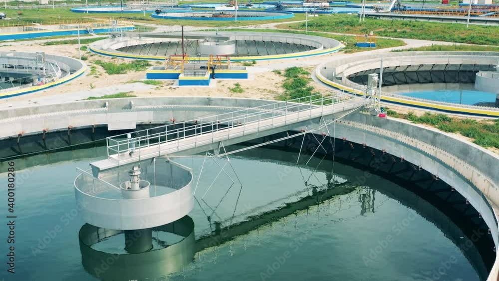 Circular clarifiers located at a massive sewage water cleaning facility Circular clarifiers located at a massive sewage water cleaning facility