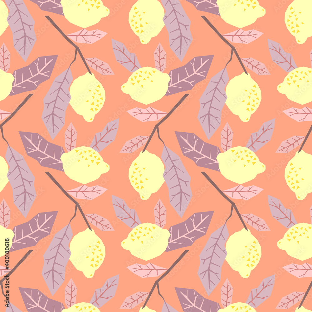 Lemon seamless pattern vector illustration. Summer design repeated textile with citrus fruits. Wallpaper printing background for boys and girls. Lemon seamless pattern vector illustration. Summer design repeated textile with citrus fruits. Wallpaper printing background for boys and girls.