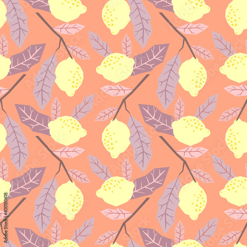 Lemon seamless pattern vector illustration. Summer design repeated textile with citrus fruits. Wallpaper printing background for boys and girls.