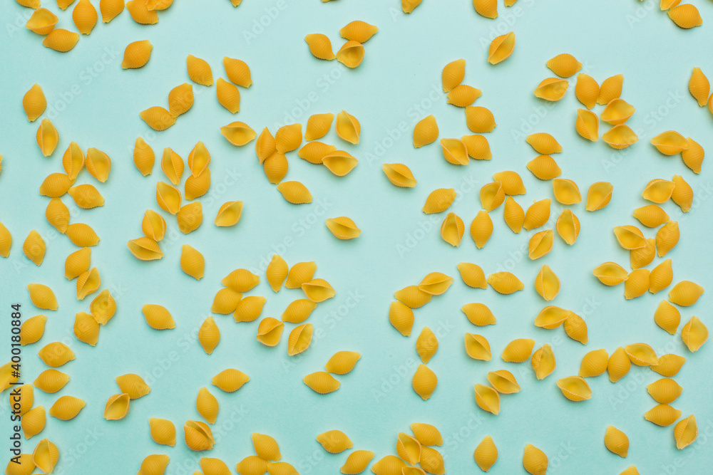 Raw conchiglie rigate pasta many Raw conchiglie rigate pasta many