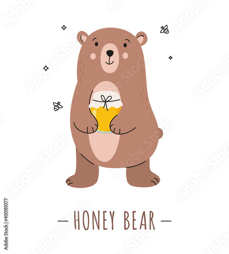 Bear honey character isolated.
